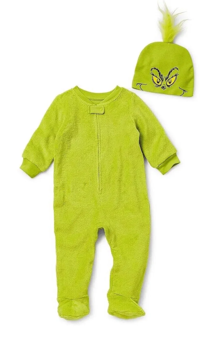 NEW! 24M Dr. Seuss Grinch Unisex Union Suit Matching Family Footed Pajamas